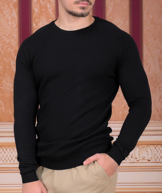 Елегантен мъжки черен пуловер на вафлички