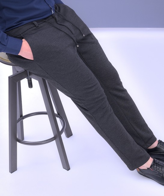 Стилен структурен панталон цвят графит мъжки
