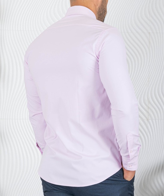 Мъжка розова изчистена риза с джоб