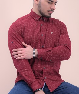 Риза на малки елементи мъжка в бордо
