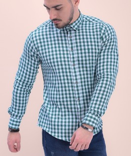 Зелена карирана мъжка риза спортна