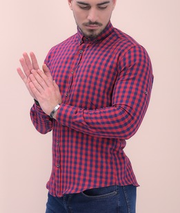 Спортна карирана риза в синьо и червено мъжка