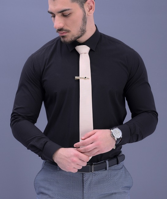 Луксозна мъжка официална черна риза 