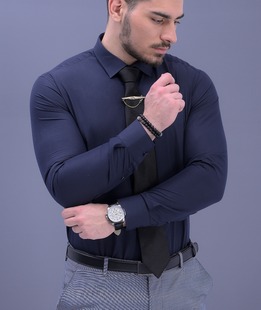 Луксозна тъмно синя официална базова риза