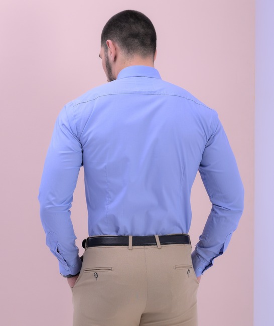 Едноцветна синя мъжка риза официална