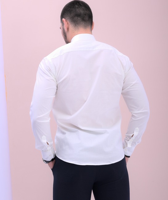 Официална мъжка риза със скрито закопчаване в екрю