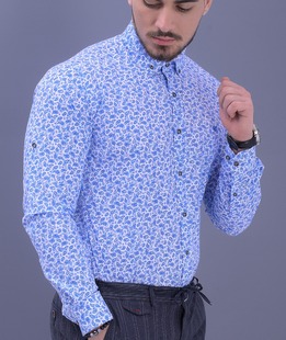 Бяла мъжка елегантна риза на пейсли елементи