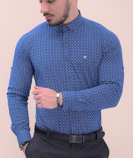 Елегантна риза в тъмно синьо на пейсли елементи мъжка
