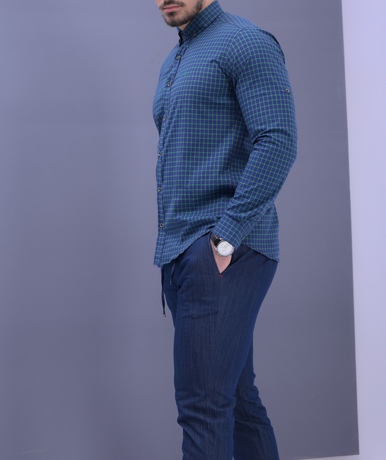 Елегантна мъжка карирана риза в синьо