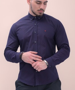 Синя мъжка елегантна риза на точки от бордо