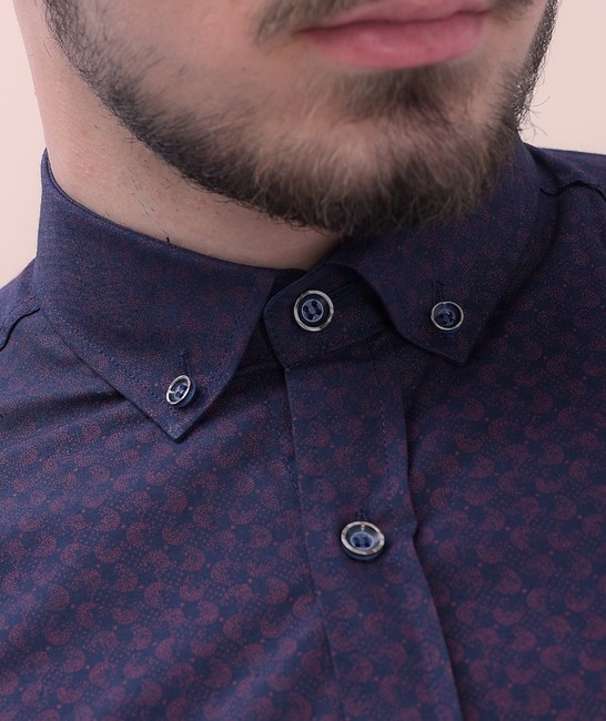 Синя мъжка елегантна риза на точки от бордо