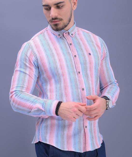 Стилна мъжка риза на цветно райе