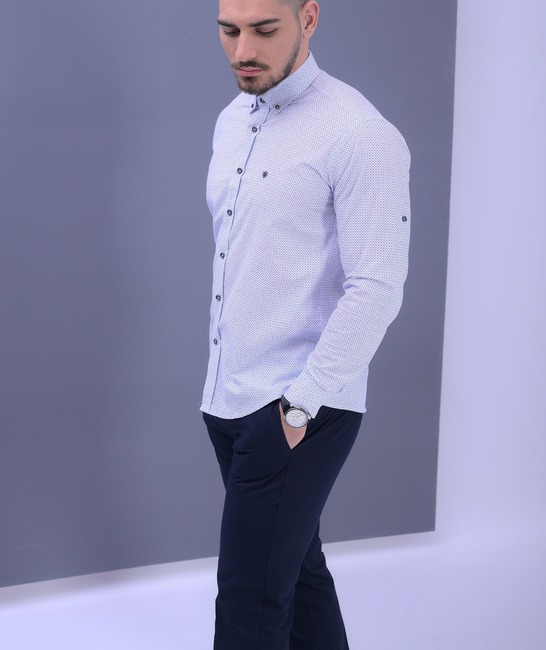 Бяла мъжка риза Standart Slim Fit на малки елементи