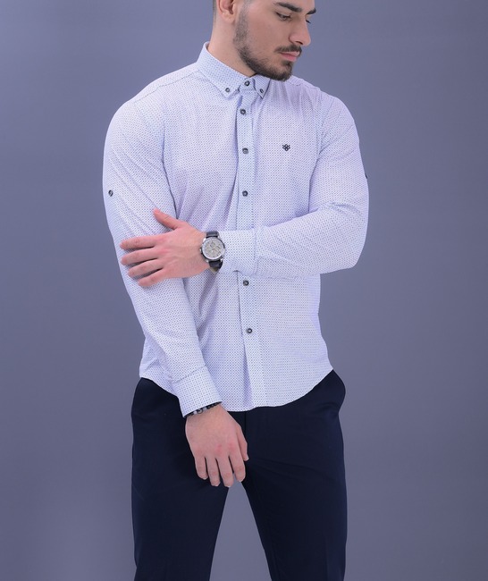 Бяла мъжка риза Standart Slim Fit на малки елементи