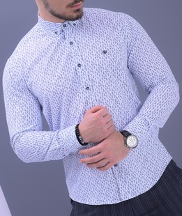 Бяла стилно елегантна мъжка риза на малки слънца