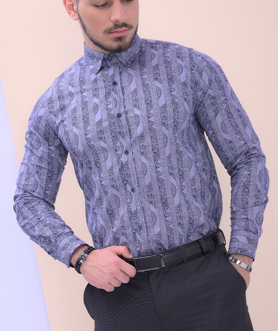 Изискана мъжка стилна риза в сиво синьо