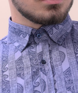 Изискана мъжка стилна риза в сиво синьо