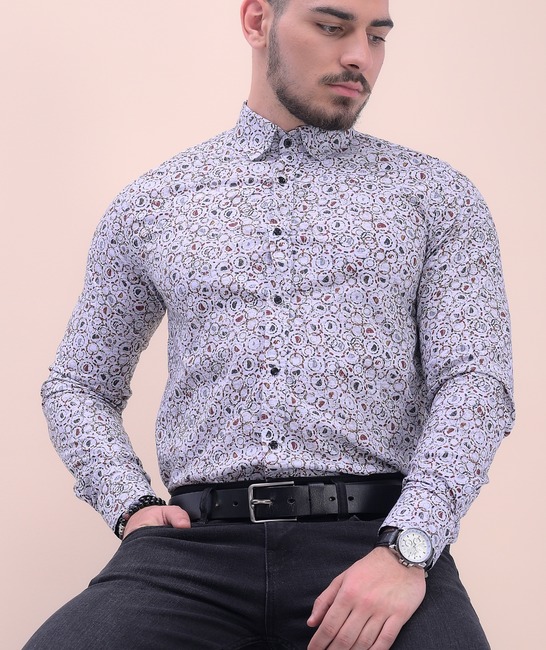 Стилна мъжка риза с дигитален принт на цветни кръгове официална