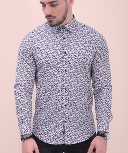 Мъжка стилна риза в бяло на цветни шестограми