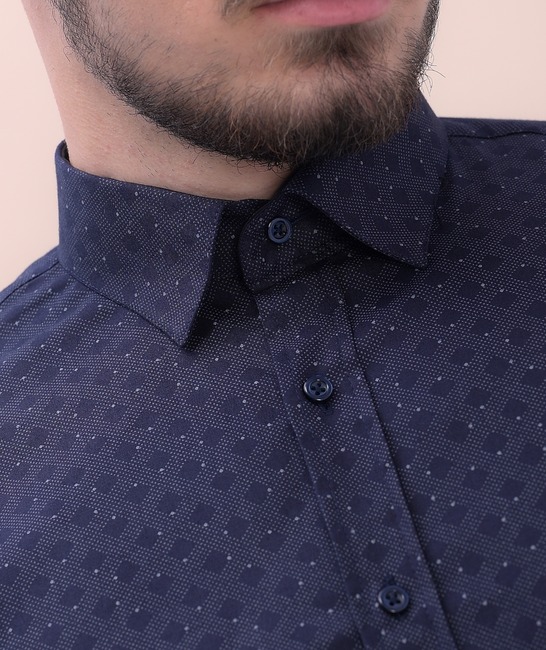 Официална риза на ромбоиди и точки мъжка в синьо