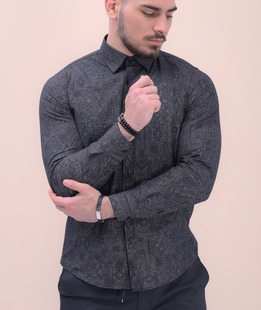 Официална риза на геометрични фигури мъжка в зелено