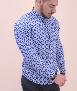 Изискана синя мъжка риза на цветя официална
