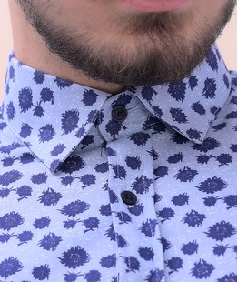 Изискана синя мъжка риза на цветя официална