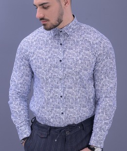 Мъжка стилна синя риза на тропически листа