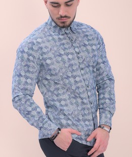 Зелена мъжка риза на кръгове официална