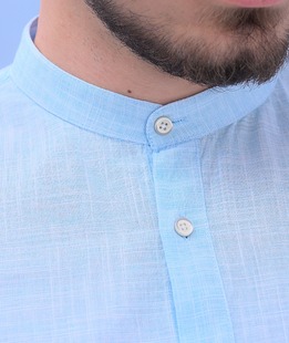 Ленена риза с половин закопчаване и столче яка мъжка