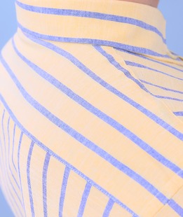 Ленена риза в райе от жълто и синьо с дълъг ръкав