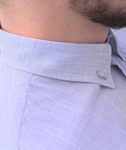 Ленена елегантна мъжка риза с дълъг ръкав в светло сиво