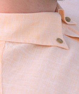 Ленена риза с дълъг ръкав в цвят светло жълт пъпеш