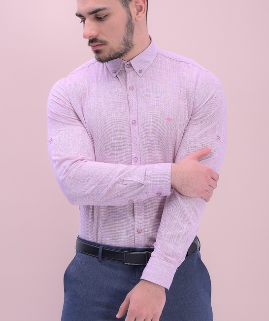 Елегантна мъжка ленена риза в цвят бордо