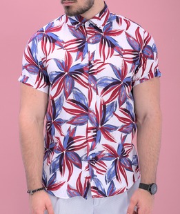 Мъжка бяла риза с къс ръкав на листа