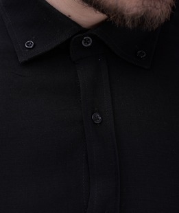 Стилна изчистена черна риза с къс ръкав мъжка