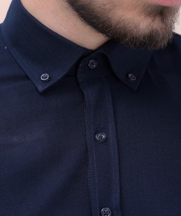 Тъмно синя мъжка риза с къс ръкав от вискоза