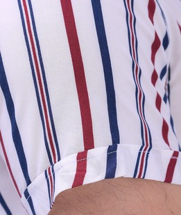 Мъжка бяла елегантна раирана риза в синьо и бордо