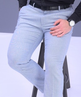 Ленен панталон в светло синьо с италиански джоб мъжки