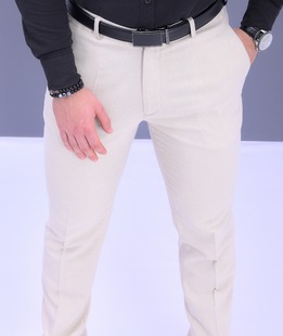 Луксозен мъжки ленен панталон в екрю