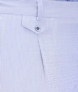 Изискан мъжки бял памучен панталон на синьо райе