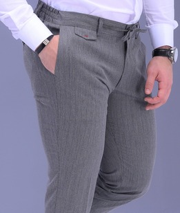 Изискан мъжки сив раиран панталон с италиански джоб