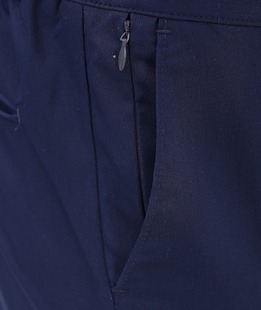 Тъмно син изчистен панталон с втъкани ивици