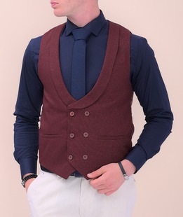 Изискан мъжки официален елек в бордо с голям ревер