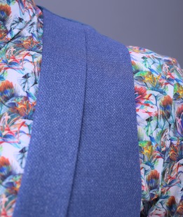 Стилен двуредов мъжки син елек с голям ревер