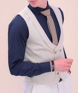 Елегантен мъжки елек в бежово двуредов