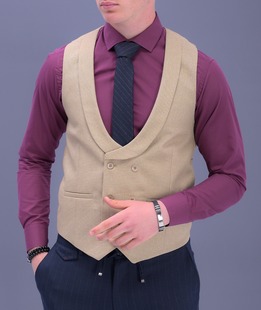 Луксозен мъжки двуредов елек в цвят горчица