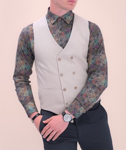 Класически двуредов бежов мъжки елек