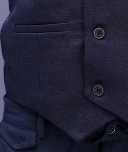 Тъмно син стилен двуредов елек с остър ревер