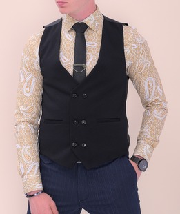 Двуредов официален мъжки черен елек